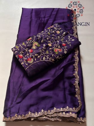 Latest Purple Color Rangoli Chiffon Fabric Embroidered n Cut Work Partywear Fancy Designer Saree