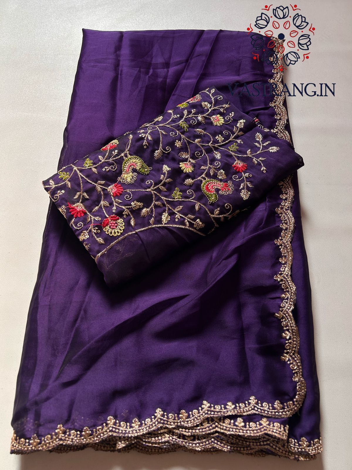 Latest Purple Color Rangoli Chiffon Fabric Embroidered n Cut Work Partywear Fancy Designer Saree