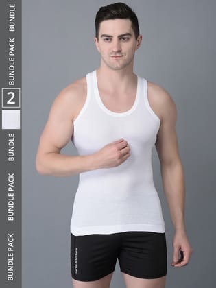Men's White Pack of 2 Solid Combed Cotton Vest Men's White Pack of 2 Solid Combed Cotton Vest