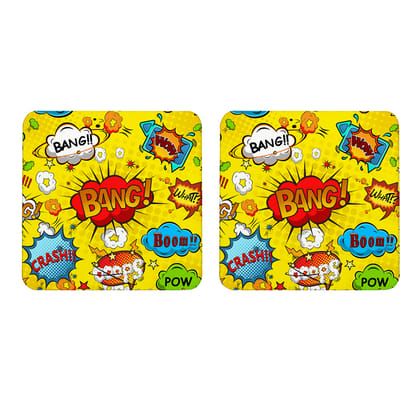 Multicolor Comic Exclusive Set Of 2 Square Wooden Coaster