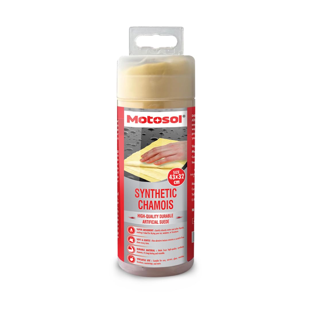 Motosol Synthetic Chamois for Car & Home | Ultra Absorbent Artificial Suede Drying Cloth | Scratch-Free | Reusable | for Car Wash, Glass, Mirrors, Kitchen, Furniture � 43x32 cm