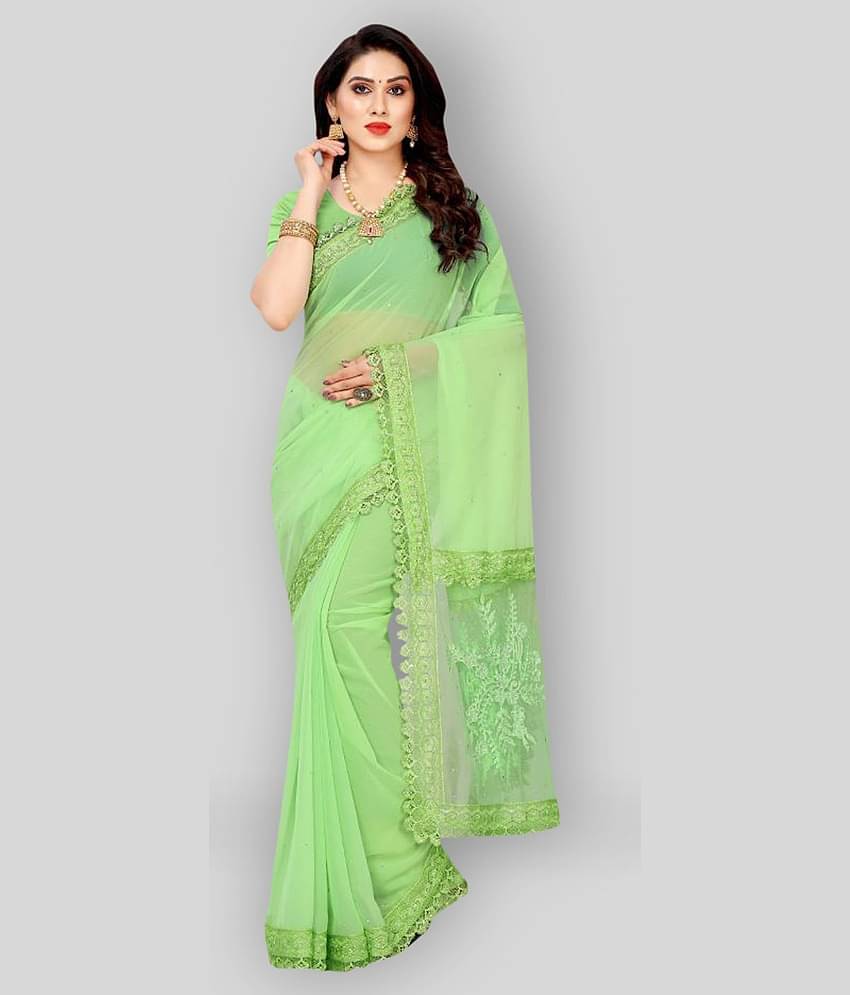 Apnisha Georgette Saree With Unstitched Blouse Piece ( Light Green )
