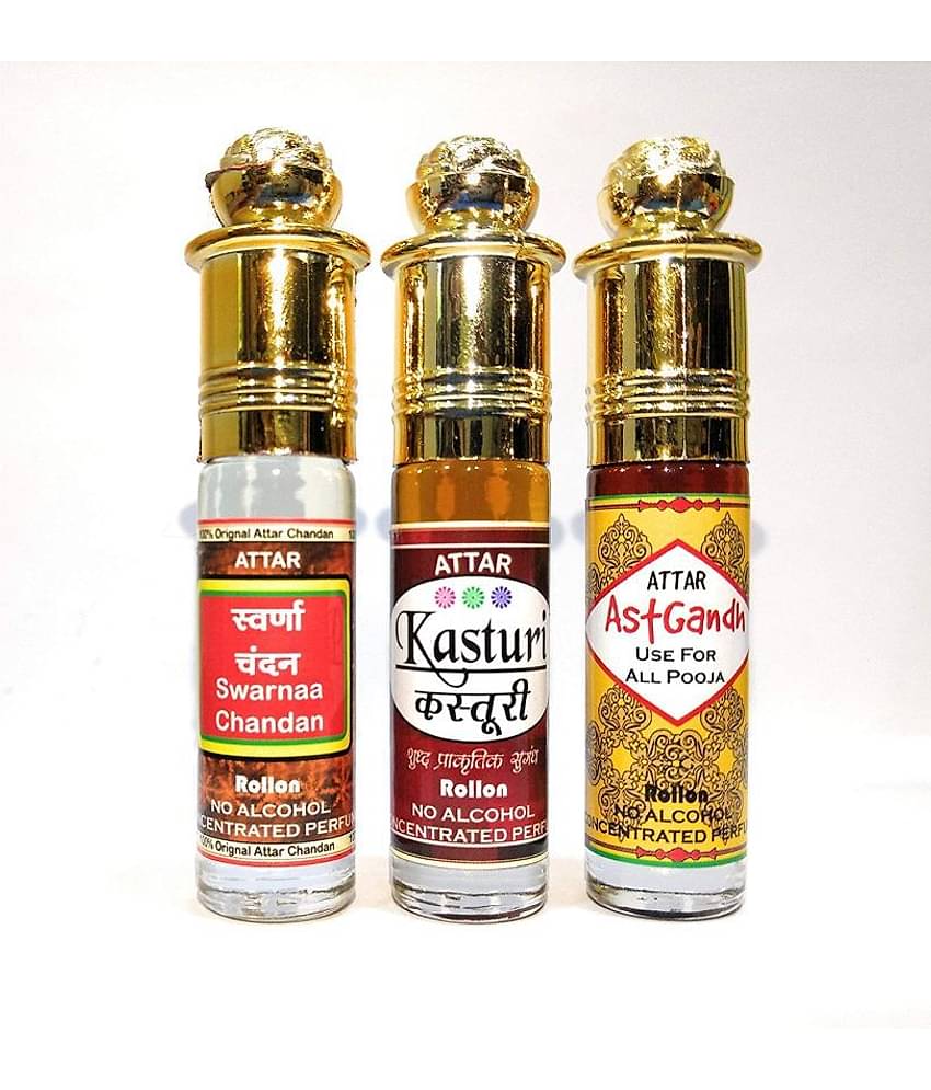 INDRA SUGANDH BHANDAR Attar Swarnaa Chandan, Kasturi, Ashtagandh 6ml Rollon 3 Pc. Combo Pack