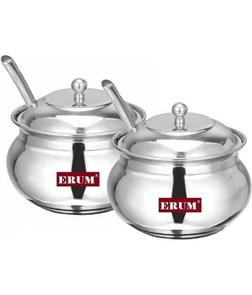 erum - GHEE POT Steel Silver Honey Container ( Set of 2 )
