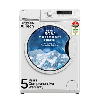 Godrej 8 Kg 5 Star, AI Powered, Inbuilt Heater, Fabrisafe Drum, Eco Wash, Unbalanced Load Sensor, Stain wash, Fully Automatic Front Load Washing Machine (WFEON CRS 8012 5.0 FKEDM GLWH, Glacial White) Godrej 8 Kg 5 Star, AI Powered, Inbuilt Heater, Fabris