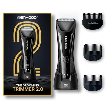 MENHOOD Trimmer 2.0 Sensitive Skin Body Ball Groin Trimmer for Men 7 Lengths IPX7 Waterproof 7000RPM Ceramic Blade No Nicks Wireless Charging LED Spotlight 150 Min Trimmer 2.0 / Trimmer 2.0