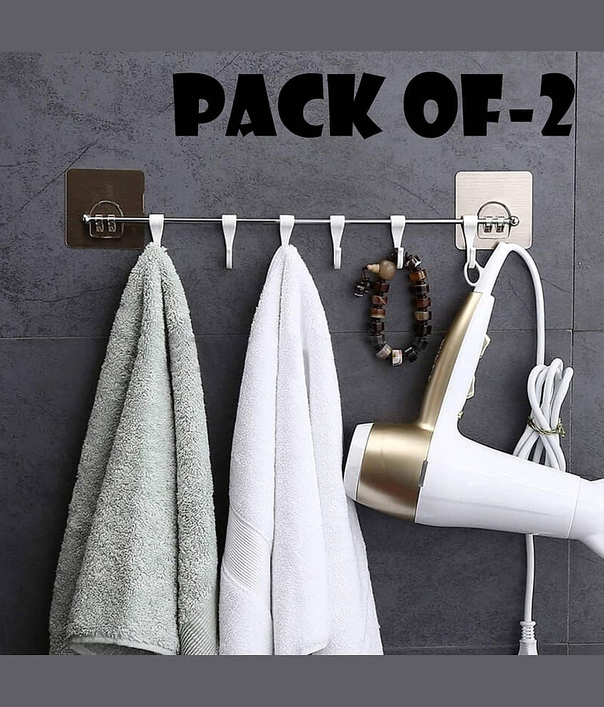Anshri Silver Steel Kitchen Cloth Hook ( Pack of 2 )