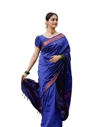 Women's Soft Lichi Silk Printed Saree With Unstitched Blouse 5.5Mtr (Blue)-PID63658