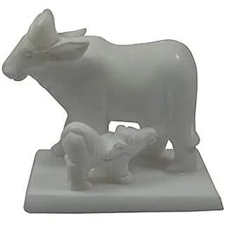 Astro-D Cow and Calf Pair 4 inch Rameshwaram Marble, (Clear, Marble)