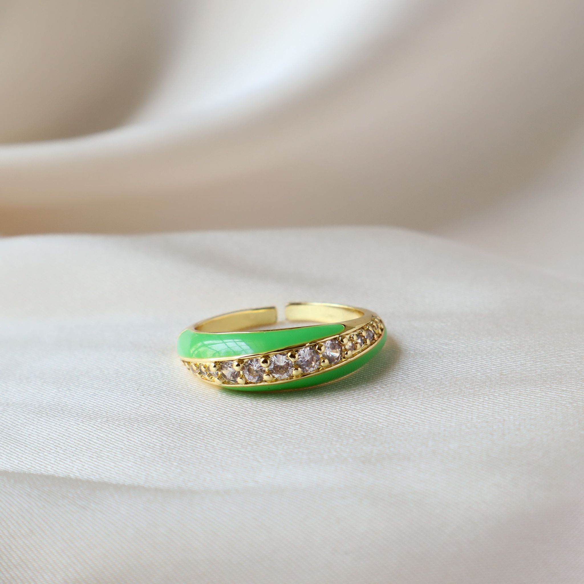 Summer Punch Enamel 18K Gold Plated Ring-Green