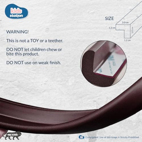 KIDS STATION™ Baby Proofing Edge and Corner Guard for Kids Safety, Wrinkle Free, Zero Damage to Furniture Upon Installation, Made in India Rubber Combo Pack (60g/mt, L-Shape, 2m+4, Brown)