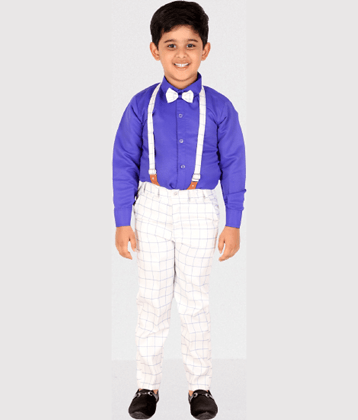 DKGF Fashion Pack of 1 Boys Cotton Blend Shirt & Pants Set ( Blue )