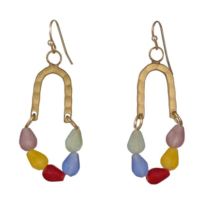 Handcrafted Brass Earring with Colourful Glass Beads