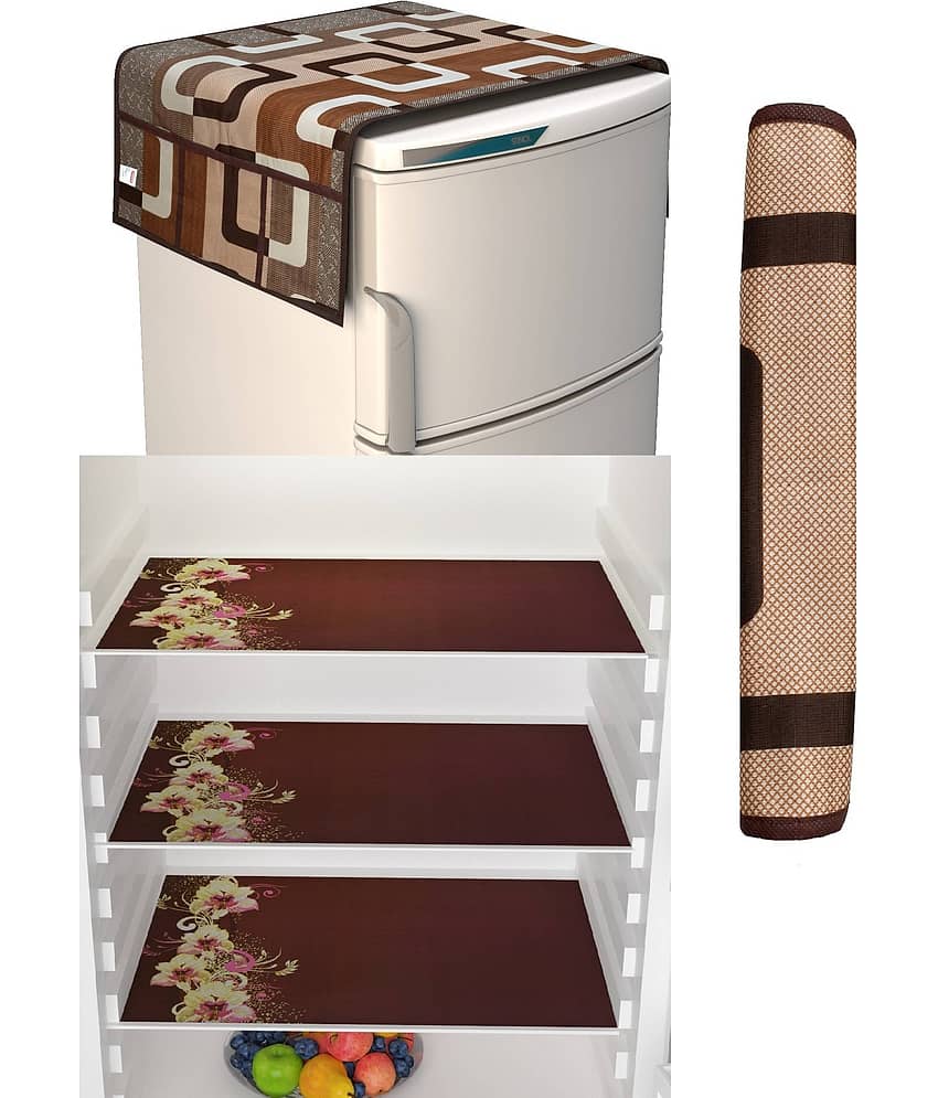Shaphio PVC 3 Fridge Mats+1 Fridge Handle Cover + 1 Fridge Top Cover
