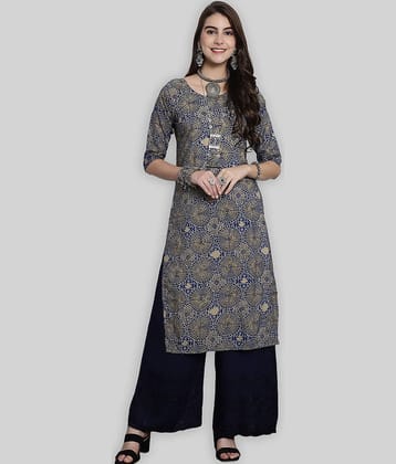 7Threads Crepe Printed Straight Women's Kurti - Black ( Pack of 1 )