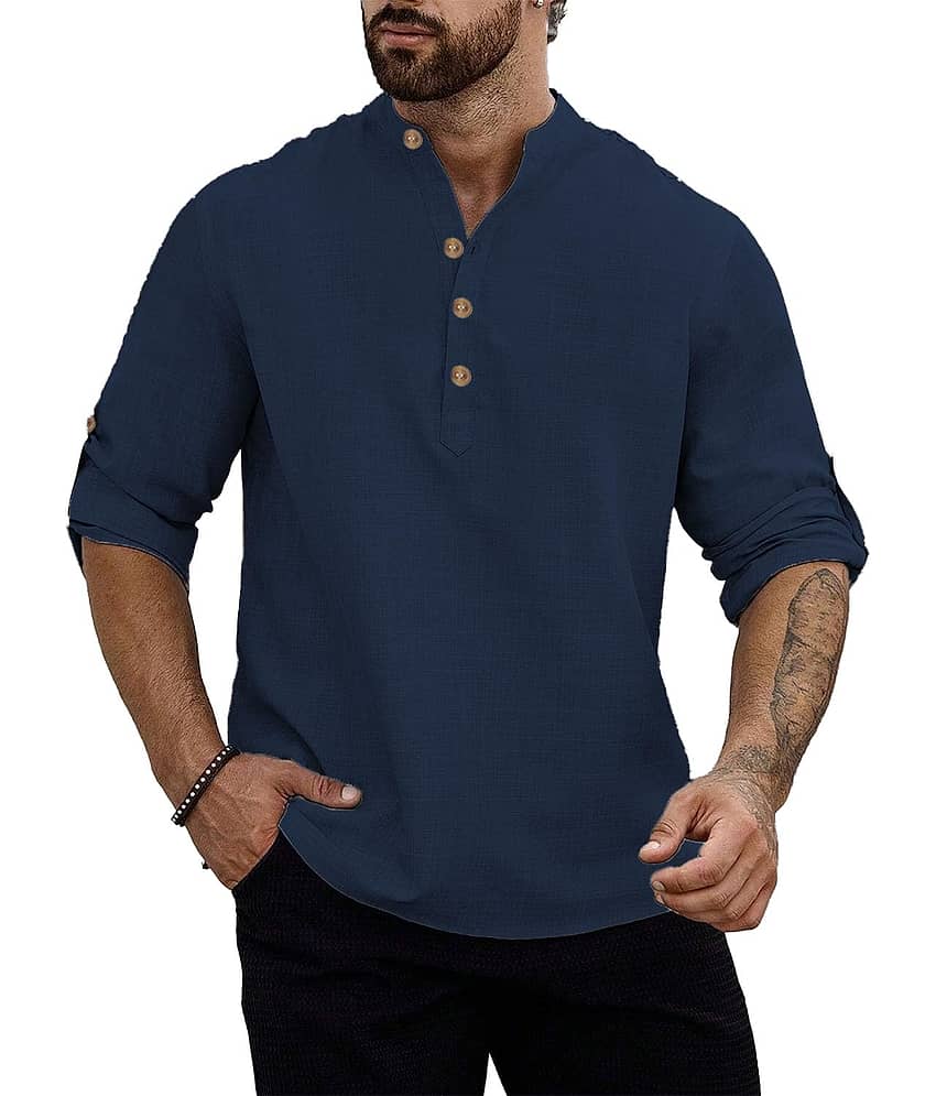 UNI VIBE Indigo Cotton Men's Shirt Style Kurta ( Pack of 1 )