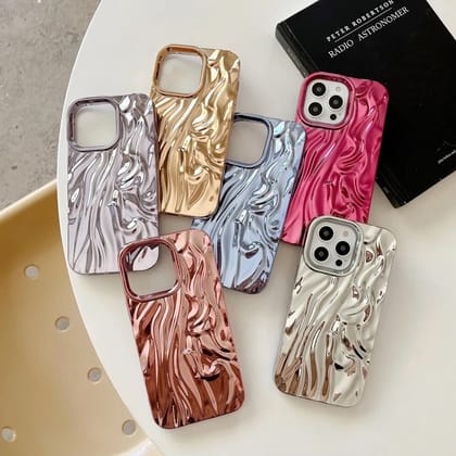 Glossy Plated Color Aesthetic Textured iPhone  Soft Silicone Case-iPhone 15 Pro Max / Rose gold