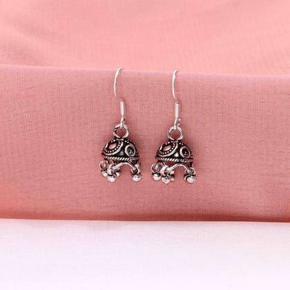 Exquisite Dome Silver Jhumki Earrings-None / Oxidised Silver