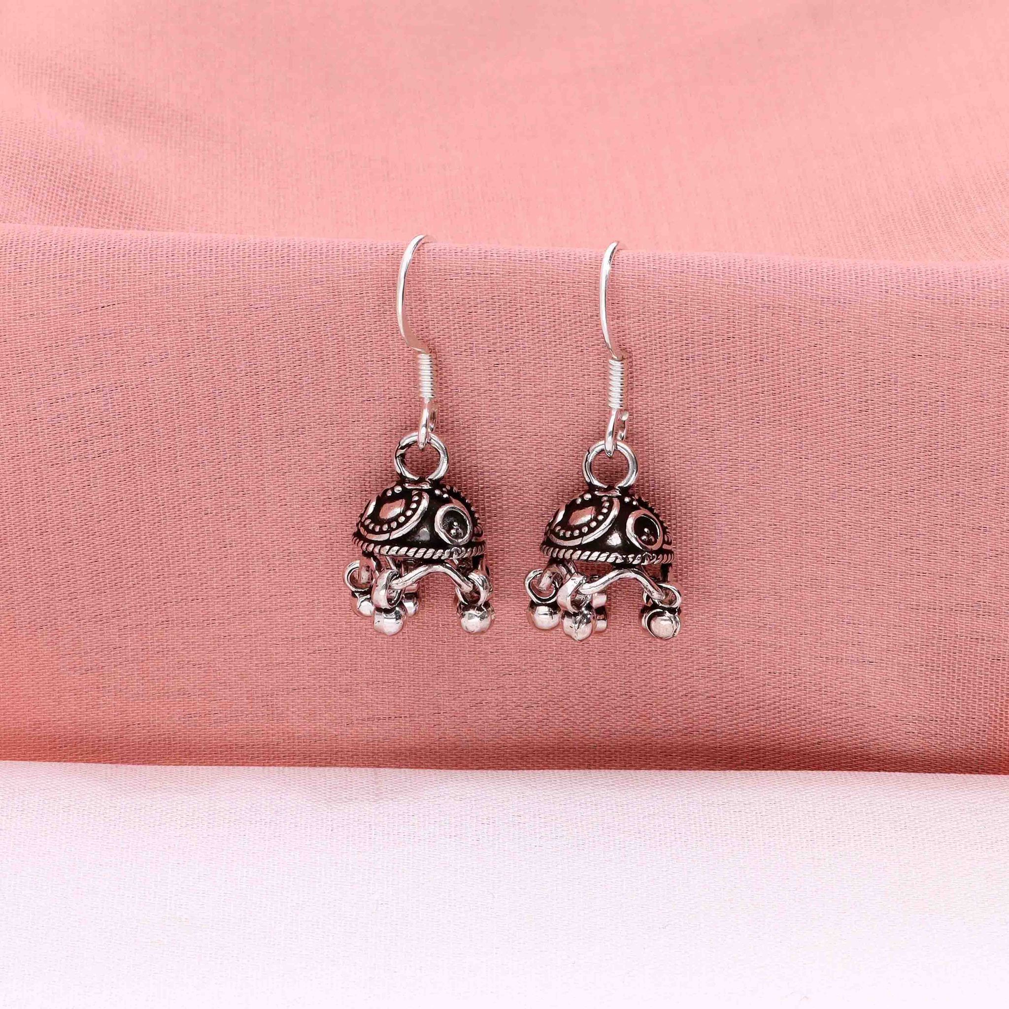 Exquisite Dome Silver Jhumki Earrings-None / Oxidised Silver