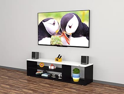 DAS Bastian Engineered Wood Free Standing TV Unit Stand Black & Frosty White Finish- Ideal for Up to 55" Screen