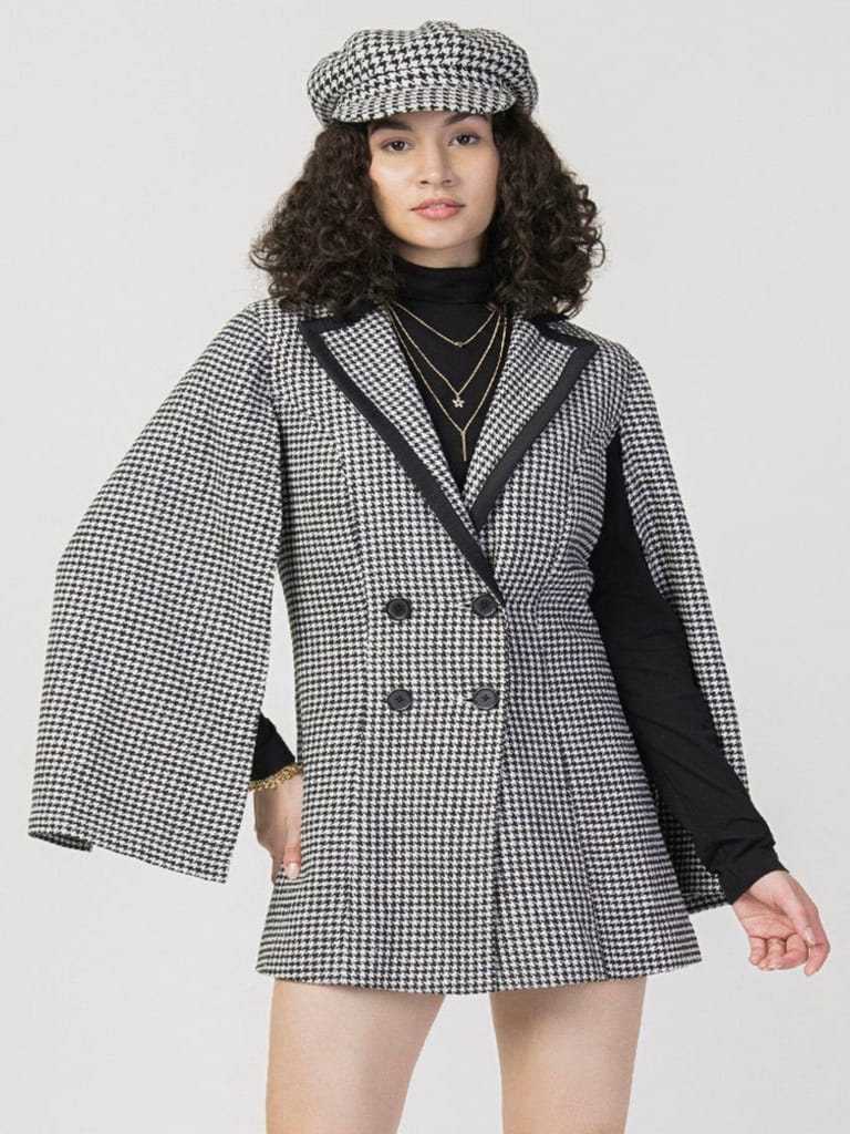 Winter Vintage Tweed Dress With Cap