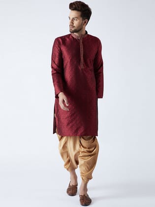 Men's Maroon & Gold Silk Dhoti Kurta Set-40