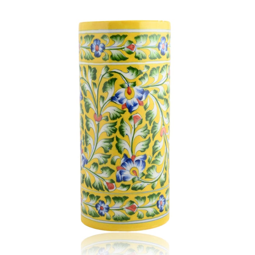 Set of 2 Blue Pottery Yellow Color T-Light Candles