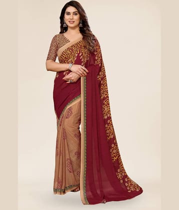 ANAND SAREES Georgette Printed Saree With Unstitched Blouse Piece ( Maroon )