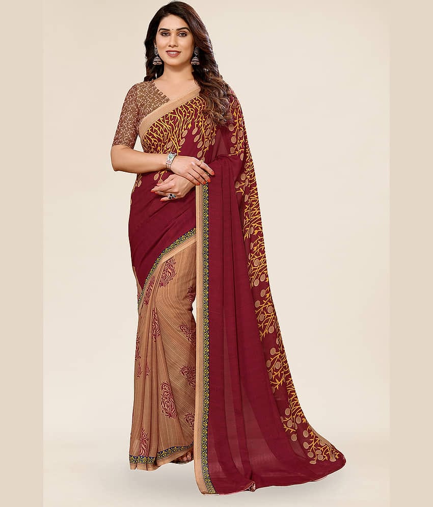 ANAND SAREES Georgette Printed Saree With Unstitched Blouse Piece ( Maroon )