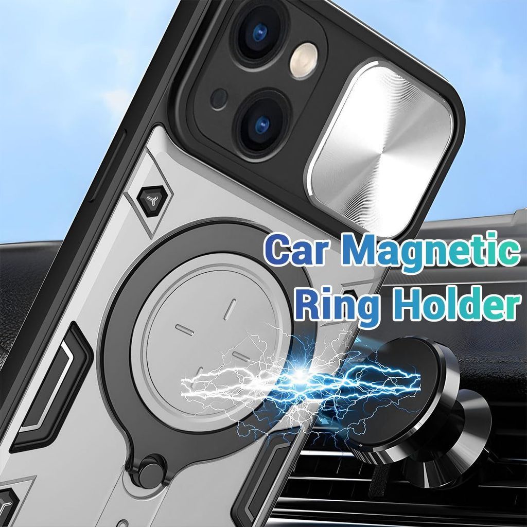 LIRAMARK Case Compatible with Apple iPhone 13 (6.1 inch) with Stand & Slider Camera Military Grade Protection