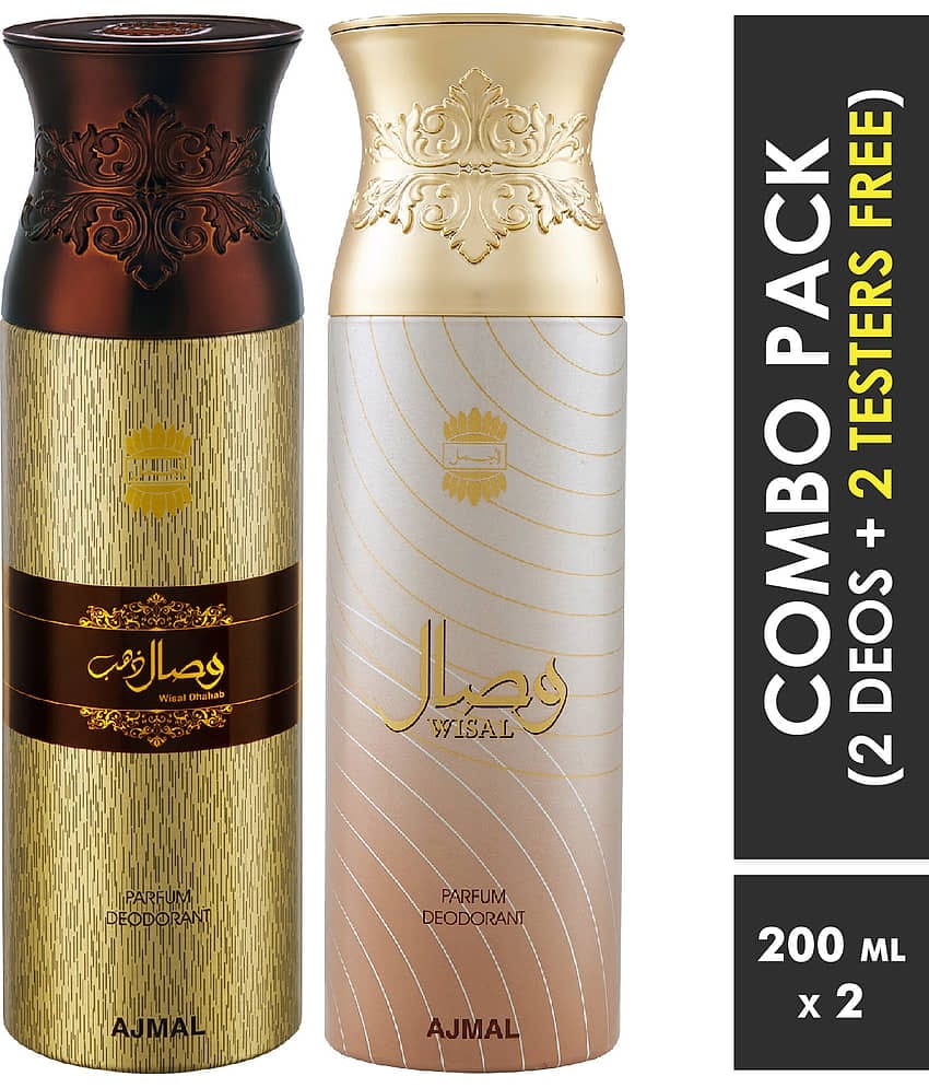 Ajmal Wisal Dhahab & Wisal Deodorant Body Spray 200Ml Each Gift For Men & Women Pack of 2