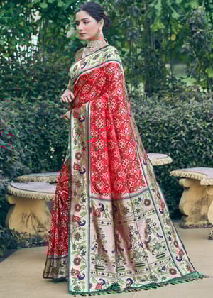 Bridal Red Woven Paithani Patola Silk Saree