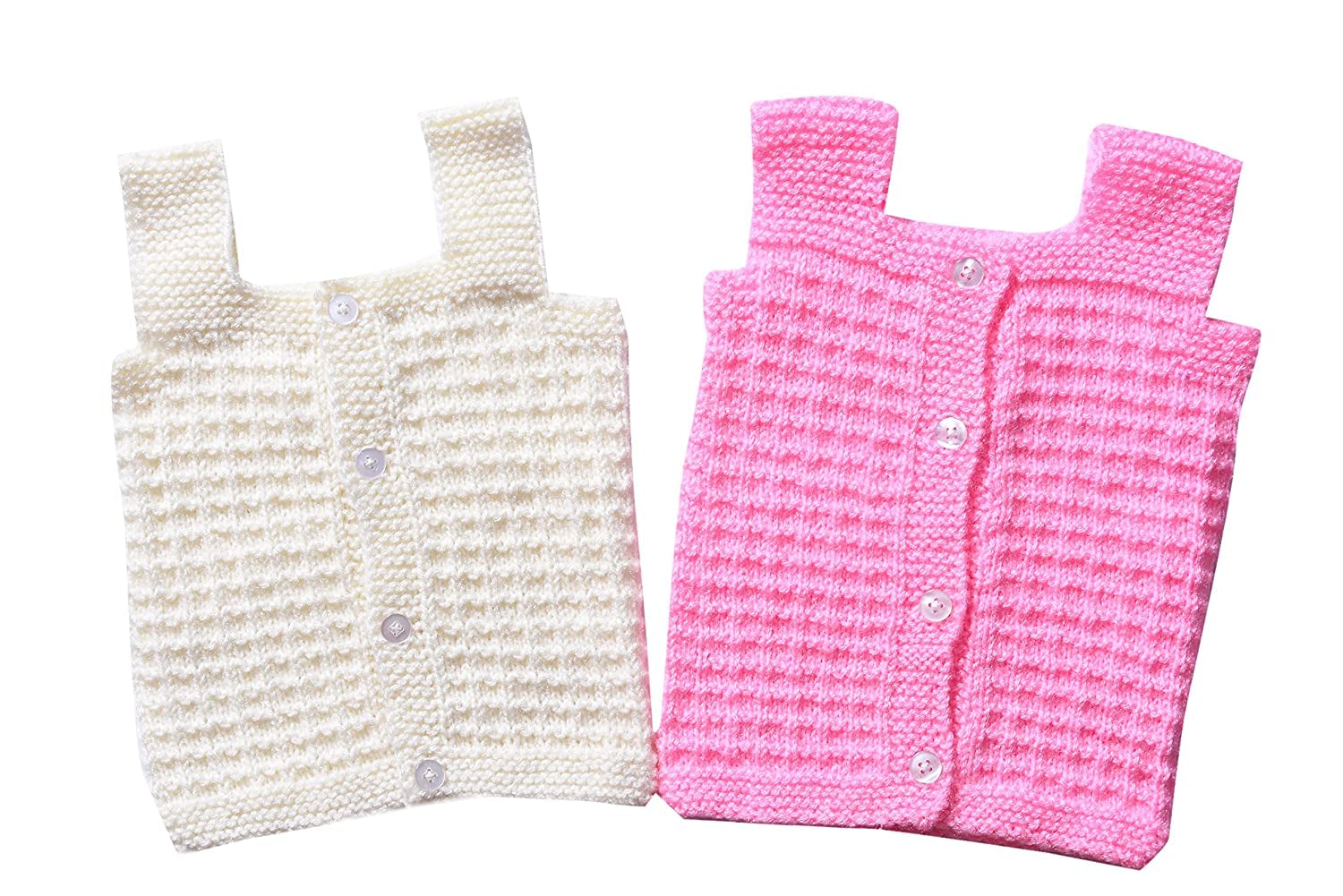 The Baby First Box Handmade Unisex Baby Wool Sweater for New Born Baby| 0-3 Months| (Pack of 2) (Pink & White)