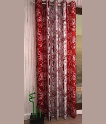 N2C Home Floral Semi-Transparent Eyelet Curtain 7 ft ( Pack of 1 ) - Maroon