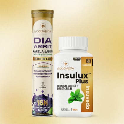 Control Diabetes Naturally: Insulux Plus & Dia Amrit Combo for Balanced Blood Sugar-1 Month Pack