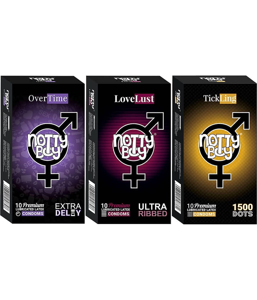 NottyBoy Variety Combo Condom Ultra Ribbed, 1500 Dots, Extra Delay - 30 Pieces