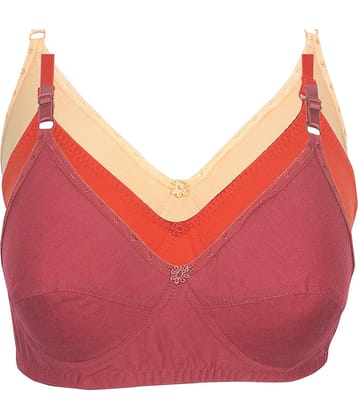 Kiran Enterprises Pack of 3 Cotton Non Padded Women's Everyday Bra ( Multi Color )