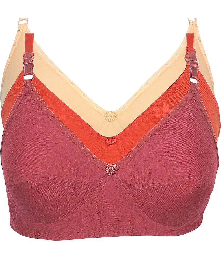 Kiran Enterprises Pack of 3 Cotton Non Padded Women's Everyday Bra ( Multi Color )