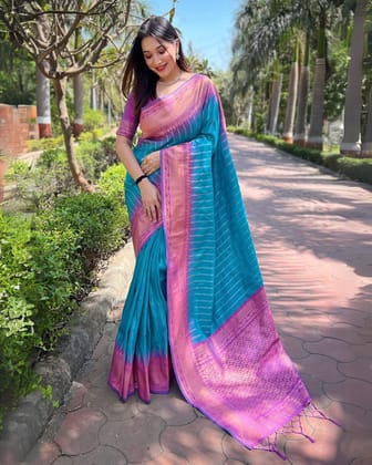 Marathi Mood Zari Woven Soft Silk Sky Blue Saree