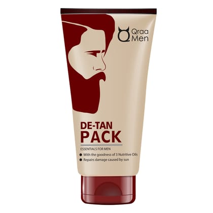 Qraa Men De-Tan Face Pack For Men For Skin Brightening, Instant Tan Removal & Sun Damage Protection Infused with Mint and Eucalyptus Oil - 120 gm
