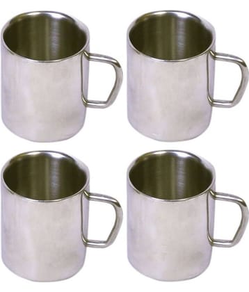 Dynore 4 Double Wall Big Sober Mugs Steel Coffee Mug 4 Pcs 300 mL