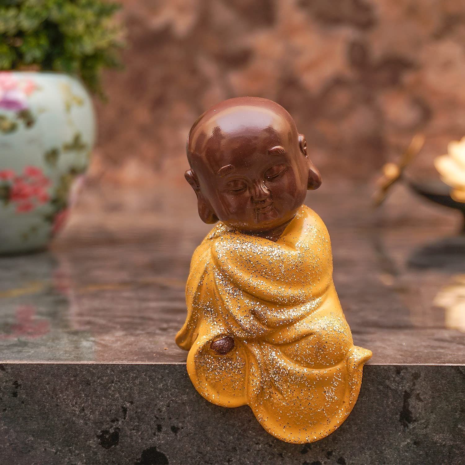 Craftlayout Resin Cute Buddha Monk Statue 3 Inch