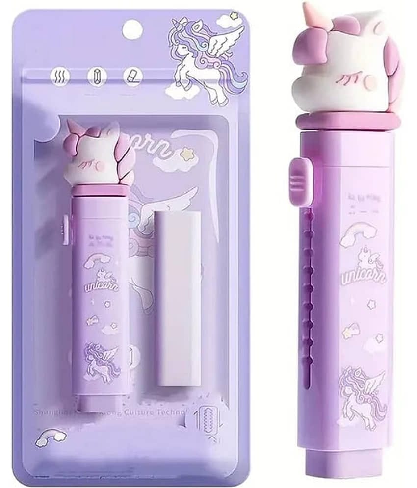 Kalra Magic Cute Cartoon Animal Shape Baby Children Push Pull Rubber Eraser Pack 1 (Purple)