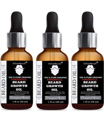 Urbanmooch Organic Powerful Beard & Mustache Growth Oil With Jojoba & Argan 90 mL Pack Of 3(Each 30mL)
