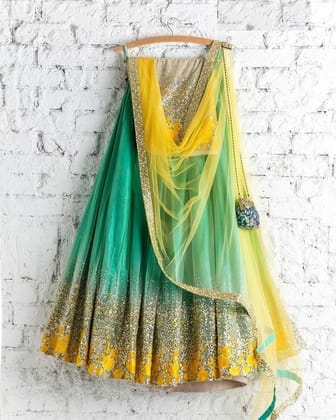 Fancy Green Color Embroidered Semi-stitched Party Wear Lehenga Choli