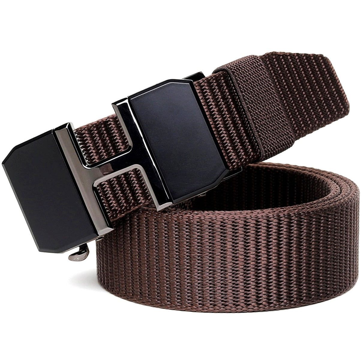 Hemener Unisex Metal Auto Grip Buckle Brown Nylon Canvas Belt-28