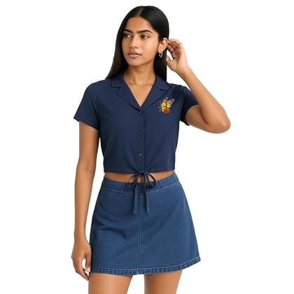 EqualLife Crop Top Shirt for Women-with Tie-Up Front, Button Down-Butterfly Front Print-EQCT900113