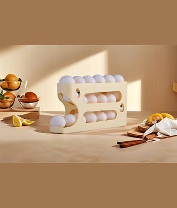 Rolling Egg Holder For 18-24 Eggs/Lemon Dispenser,Space-Saving And Durable Storage Solution With Gravity Three Layer Plastic Egg Dispenser, Storage Rack Ideal Use Fridge And Pantry