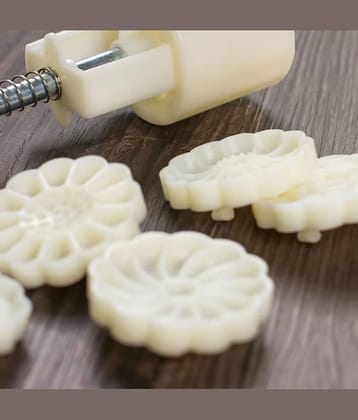 Mooncake Press Mold for Baking | 5 Stamps Flower Design Pastry Cutter | Food Grade Plastic DIY Cookie Biscuit Mold, Fondant, Chocolates, Festival Moon Cake Maker Kitchen Baking Accessories Tool
