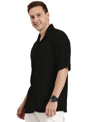 Men's Cotton Blend Solid Half-Sleeve Regular Shirt (Black, M)-PID56278
